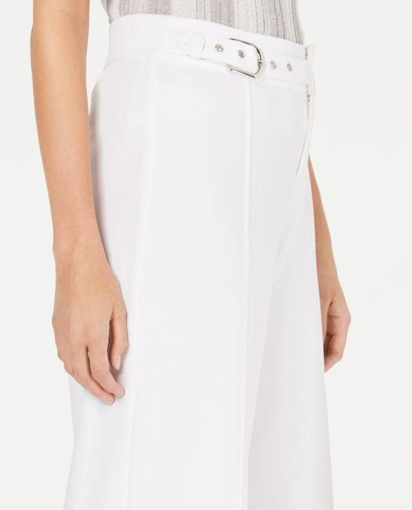 Calça feminina pequena com cinto lateral e perna larga, INC International Concepts, branca, tamanho 8 P