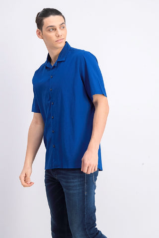 Camisa Seersucker Masculina Alfani Azul Tamanho Médio