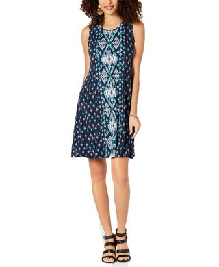 Vestido rodado estampado feminino Style &amp; Co, azul marinho, tamanho XXG