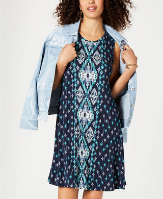 Vestido rodado estampado feminino Style &amp; Co, azul marinho, tamanho XXG