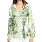 Blusa feminina Alfani Petite com estampa de manga sino, verde, tamanho pequeno