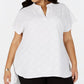 Blusa texturizada com decote dividido Alfani feminina, branca, tamanho 1X