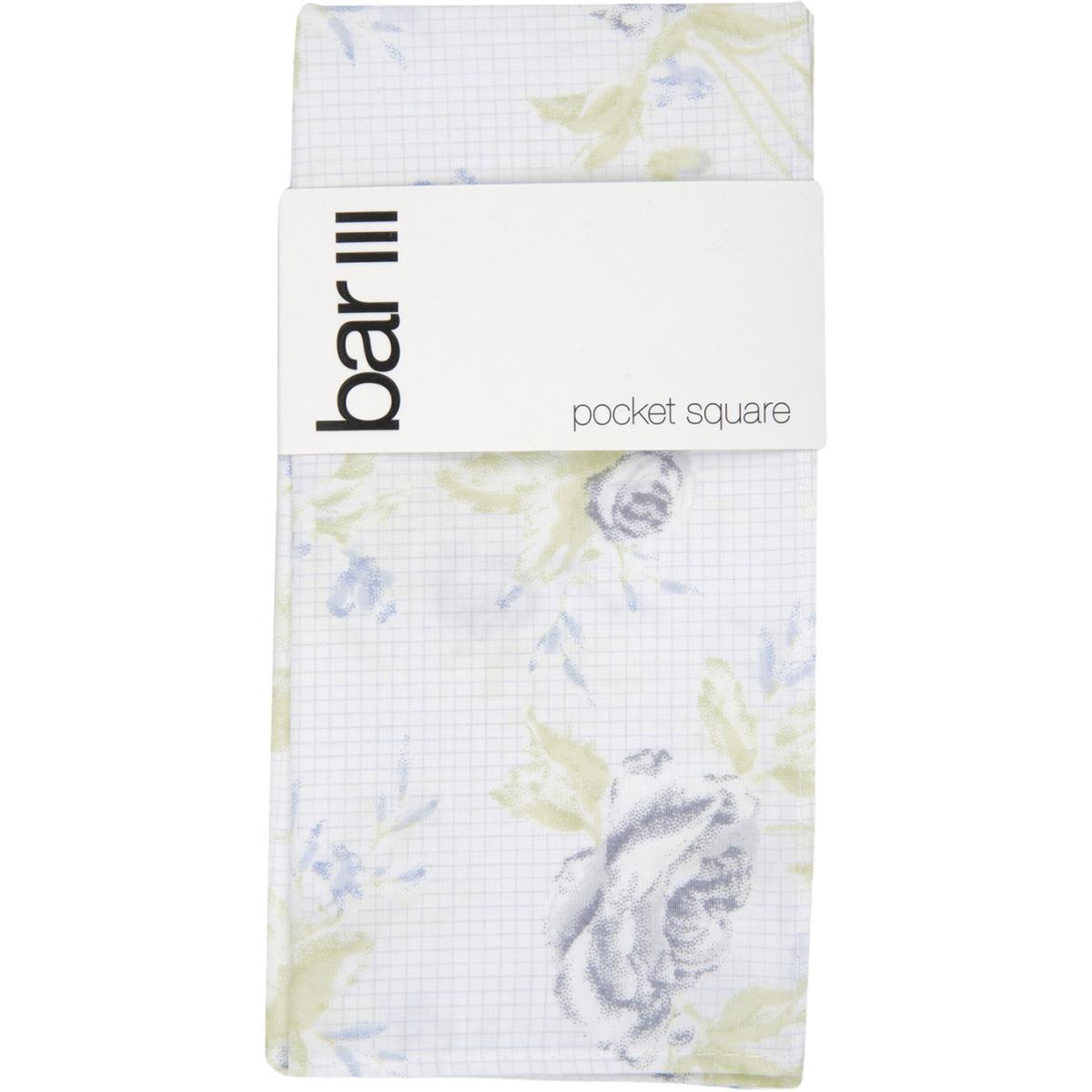 Lenço de bolso masculino Bar III com estampa de grade de rosas, tamanho regular, branco