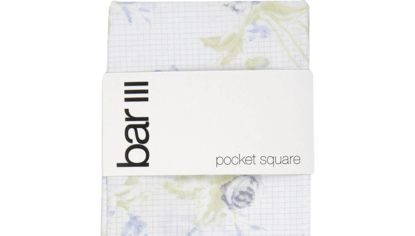 Lenço de bolso masculino Bar III com estampa de grade de rosas, tamanho regular, branco
