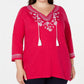 Camisa feminina plus size de algodão bordado estilo camponês Charter Club, rosa escuro, tamanho 2X