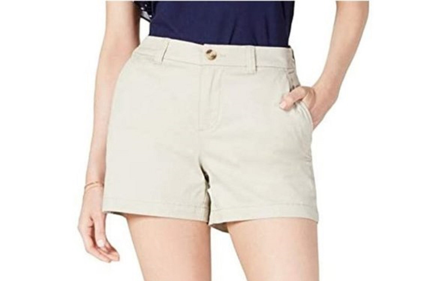 Shorts chino femininos Maison Jules com frente lisa, bege, tamanho 4