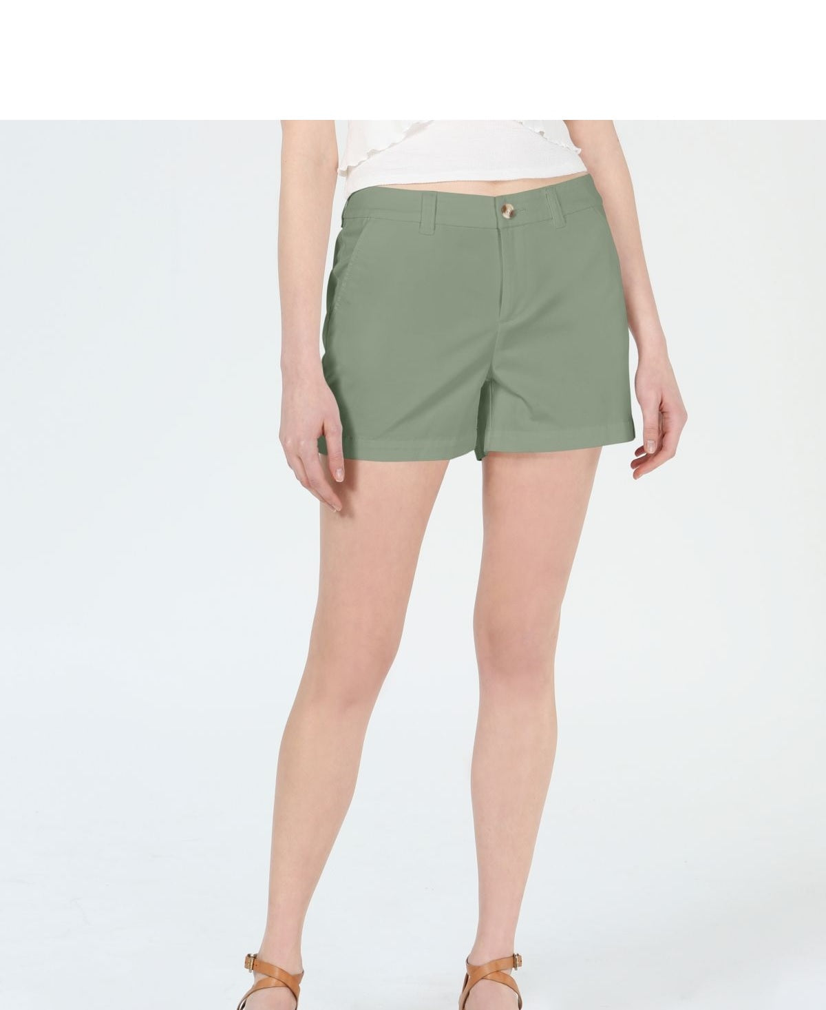 Shorts chino feminino Maison Jules com frente lisa, verde, tamanho 14