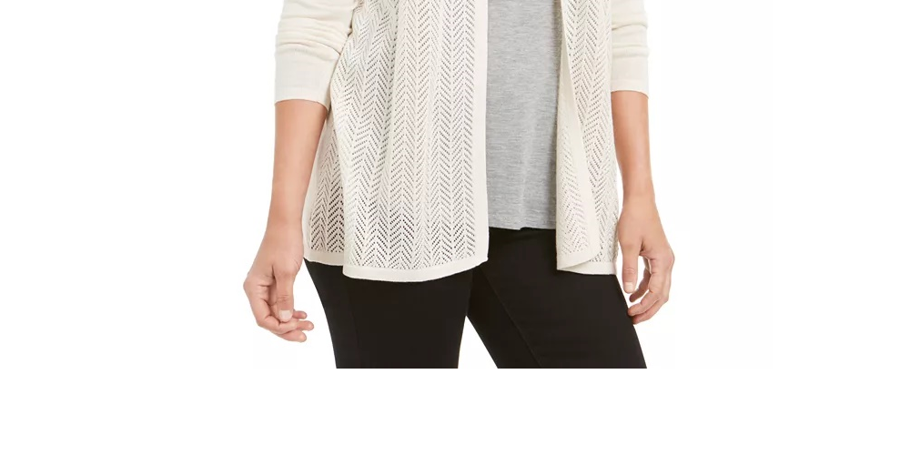 Cardigan feminino Charter Club Chevron Pointelle bege tamanho pequeno