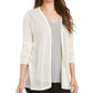 Cardigan feminino Charter Club Chevron Pointelle bege, tamanho médio