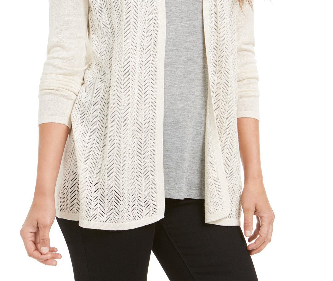 Cardigan feminino Charter Club Chevron Pointelle bege, tamanho médio