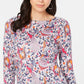 Charter Club Blusa feminina de algodão pima com estampa de gola canoa, branca, tamanho pequeno