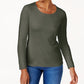 Karen Scott Blusa de algodão feminina com decote redondo, verde, tamanho pequeno, extra grande