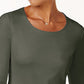 Karen Scott Blusa de algodão feminina com decote redondo, verde, tamanho pequeno, extra grande