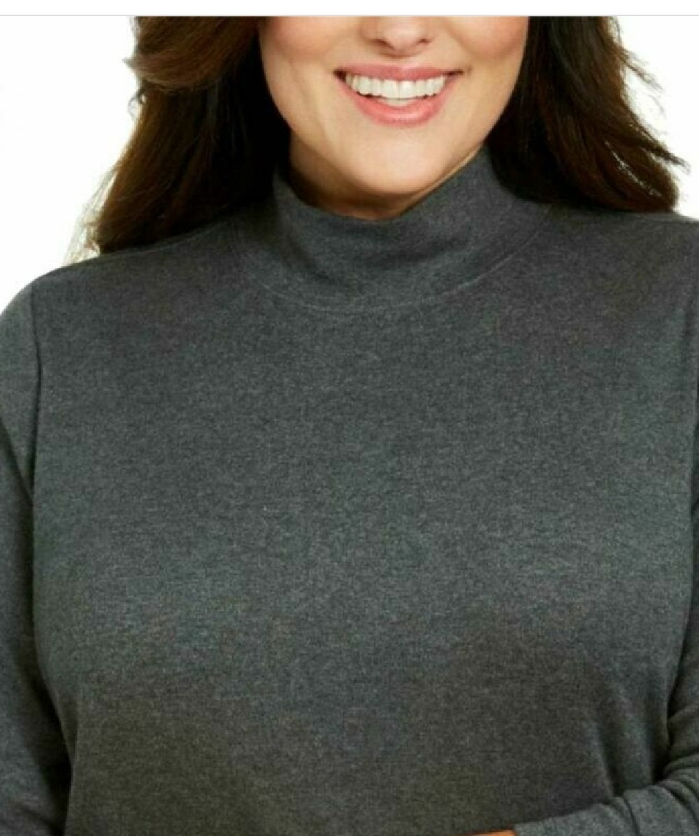 Karen Scott Blusa de gola alta feminina de algodão, cor carvão, tamanho extra grande