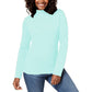 Karen Scott Blusa feminina de algodão com gola alta, tamanho pequeno, azul-água