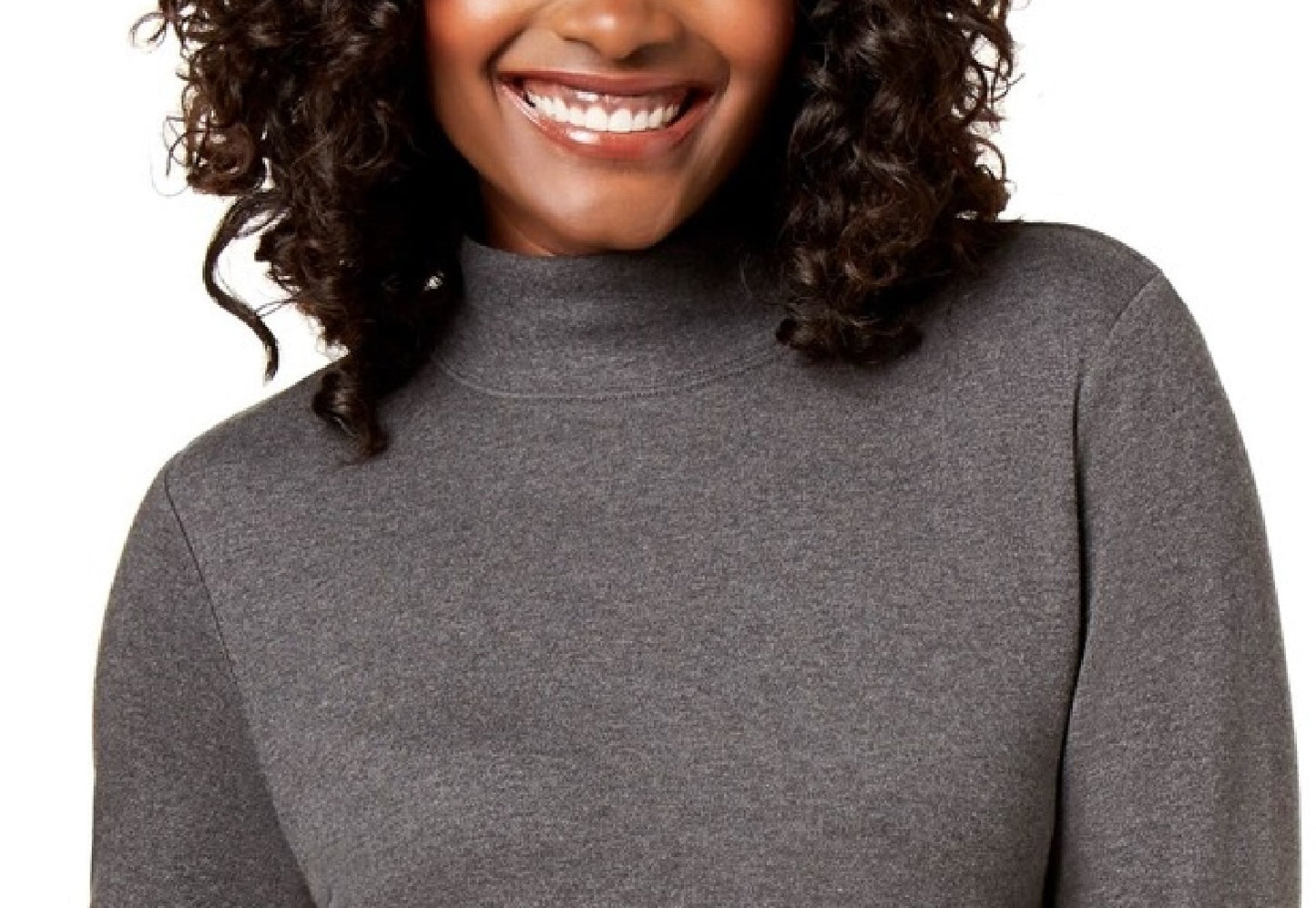 Karen Scott Blusa Feminina Petite Cotton Gola Mock Cinza Tamanho P