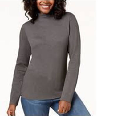 Karen Scott Blusa de algodão com gola alta e manga comprida feminina, tamanho pequeno, carvão