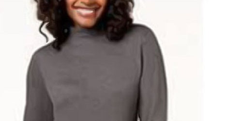 Karen Scott Blusa de algodão com gola alta e manga comprida feminina, tamanho pequeno, carvão