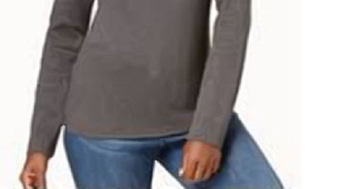 Karen Scott Blusa de algodão com gola alta e manga comprida feminina, tamanho pequeno, carvão