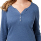Karen Scott Top Henley de Algodão Feminino Azul Tamanho P