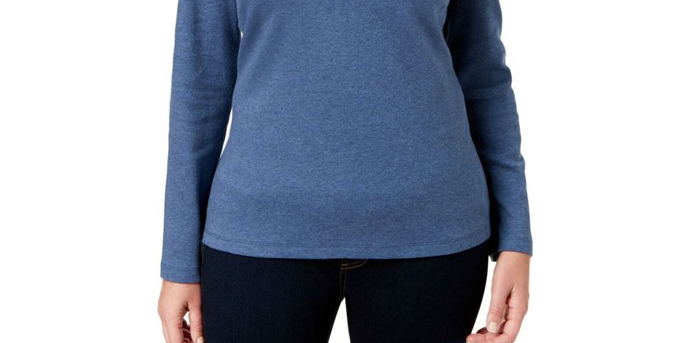 Karen Scott Top Henley de Algodão Feminino Azul Tamanho P
