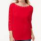 Karen Scott Blusa feminina de algodão com decote canoa e tachas, vermelha, tamanho grande