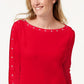 Karen Scott Blusa feminina de algodão com decote canoa e tachas, vermelha, tamanho grande