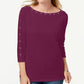 Karen Scott Blusa Feminina de Algodão com Decote Canoa e Tachas Roxa Tamanho P