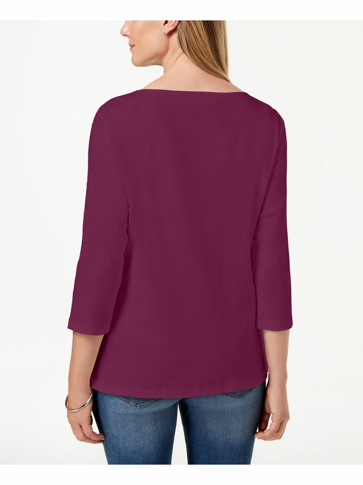 Karen Scott Blusa Feminina de Algodão com Decote Canoa e Tachas Roxa Tamanho P