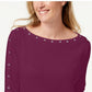 Karen Scott Blusa Feminina de Algodão com Decote Canoa e Tachas Roxa Tamanho P