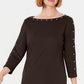 Vestido feminino Karen Scott Petite com decote canoa e tachas, marrom, tamanho Petit