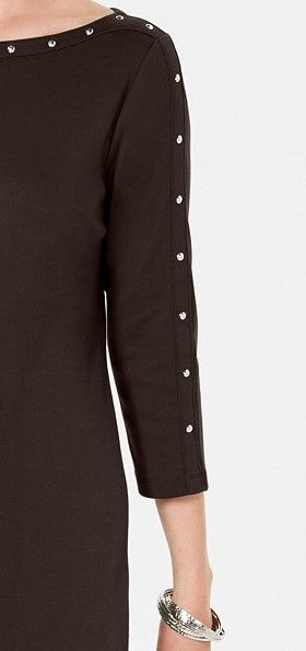 Vestido feminino Karen Scott Petite com decote canoa e tachas, marrom, tamanho Petit