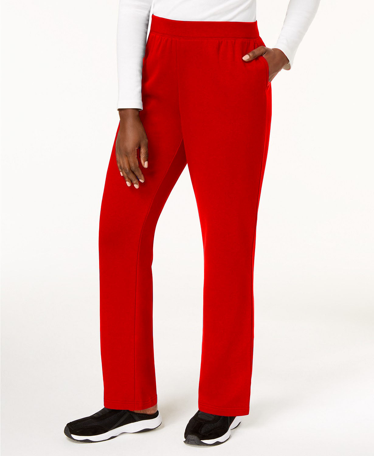 Calça feminina Karen Scott Classic Fleece com cintura elástica, vermelha brilhante, tamanho pequeno