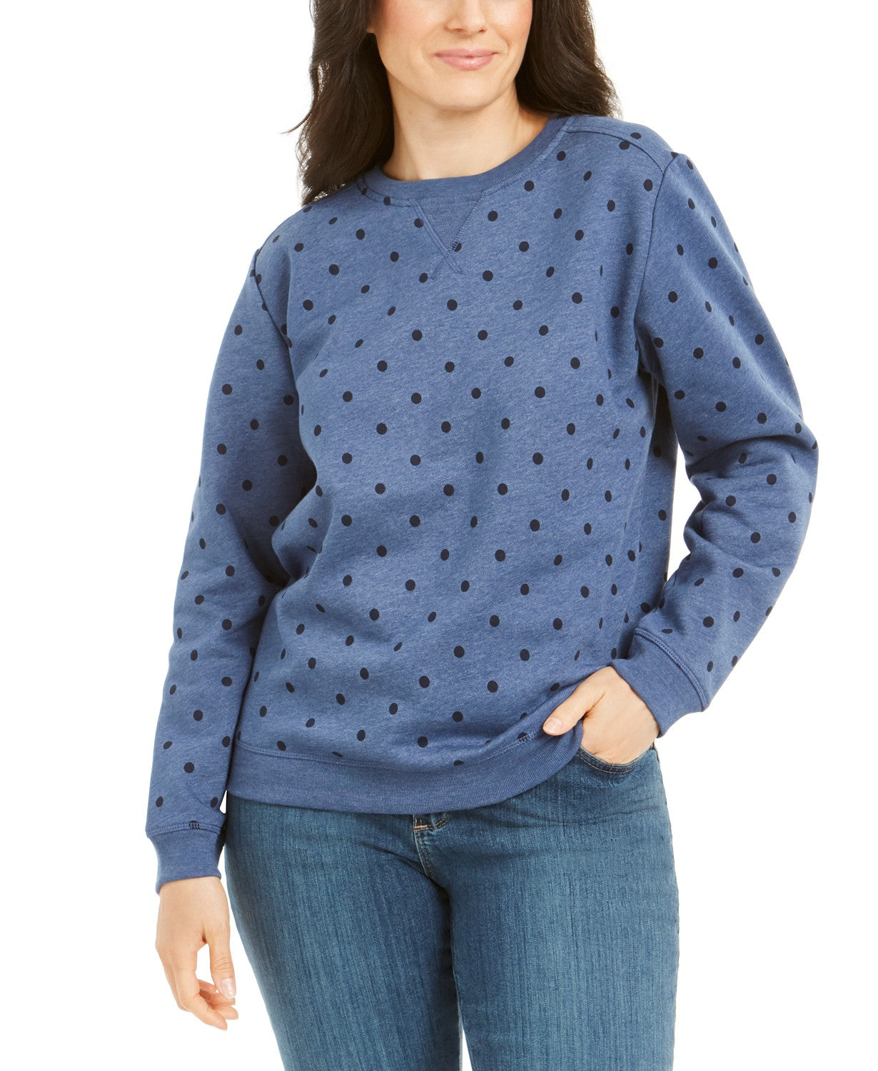 Moletom feminino Karen Scott com estampa de bolinhas, azul, tamanho extra pequeno