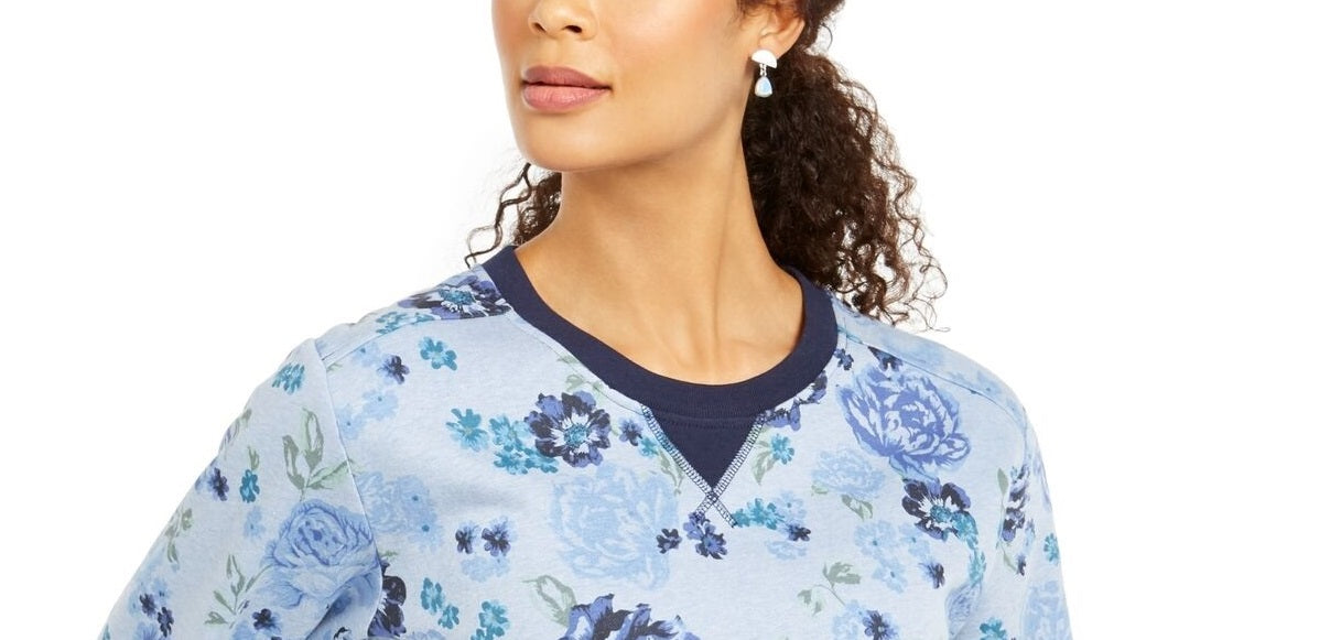 Moletom feminino Karen Scott Sport Key Garden Fleece Intrepid Blue, tamanho pequeno