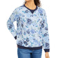 Moletom feminino Karen Scott com estampa floral e lã, azul, tamanho extragrande