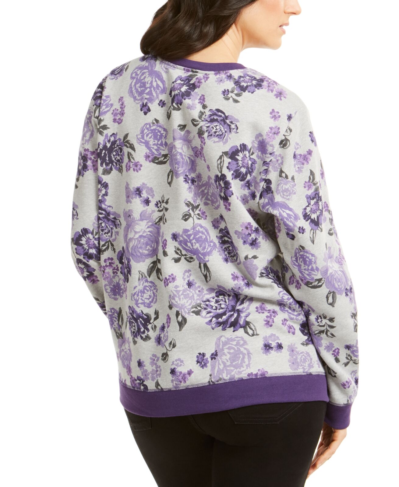 Moletom feminino Karen Scott com estampa floral e fleece, tamanho grande, Cassis