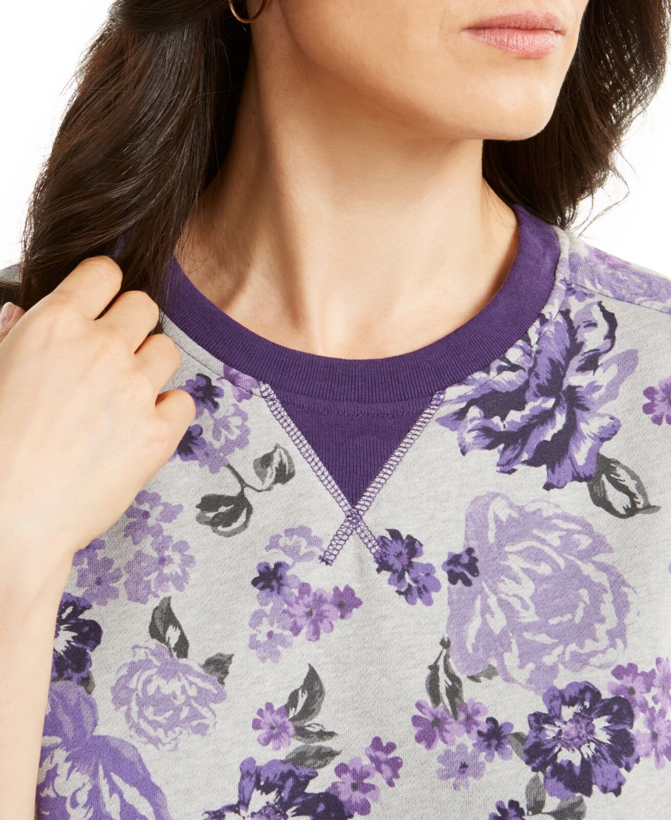 Moletom feminino Karen Scott com estampa floral e fleece, tamanho grande, Cassis