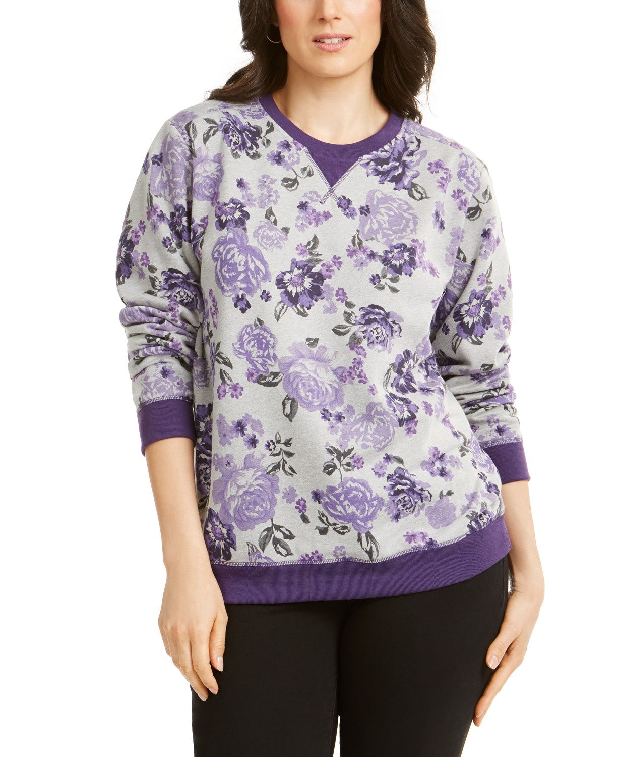 Moletom feminino Karen Scott Sport Key Garden Fleece Cassis tamanho 2 extra grande
