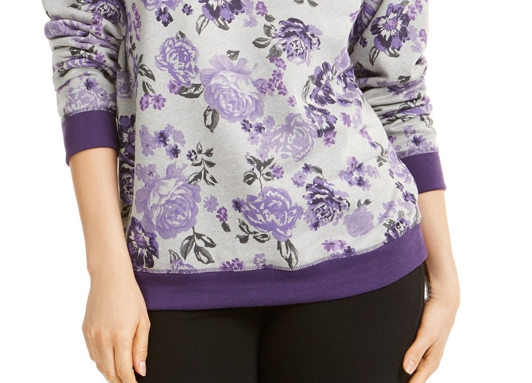 Moletom feminino Karen Scott Sport Key Garden Fleece Cassis tamanho 2 extra grande