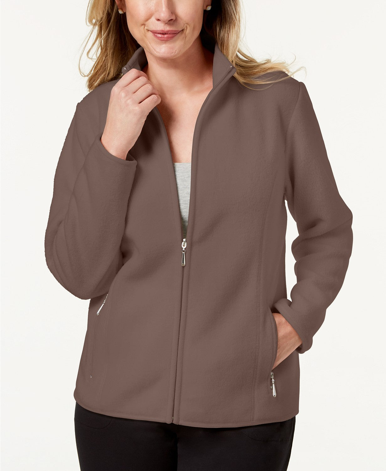 Jaqueta de lã Karen Scott Petite Zeroproof feminina, marrom, tamanho pequeno grande