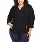 Jaqueta feminina Karen Scott Plus Size com zíper frontal, preta escura, tamanho 1X