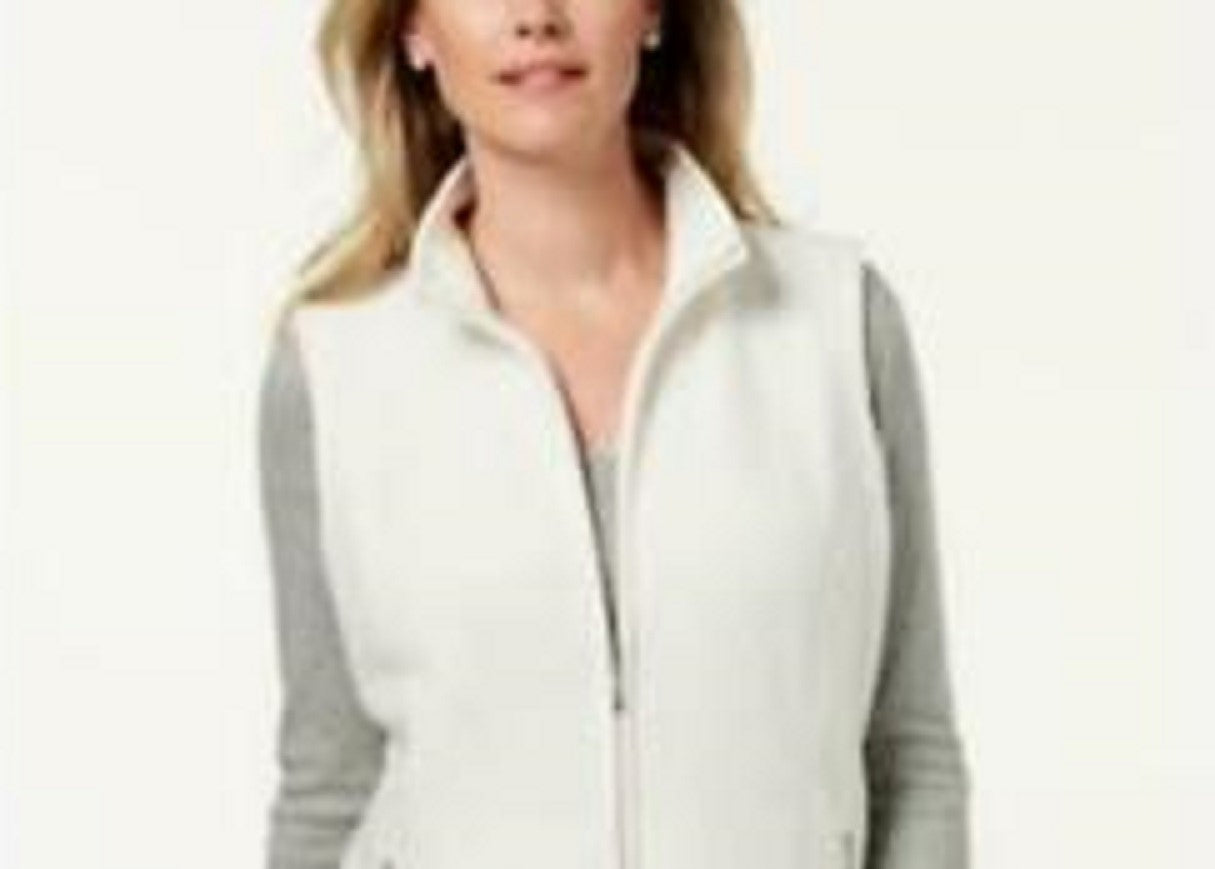Colete feminino Karen Scott Fleece com zíper frontal, branco, tamanho pequeno, extra grande