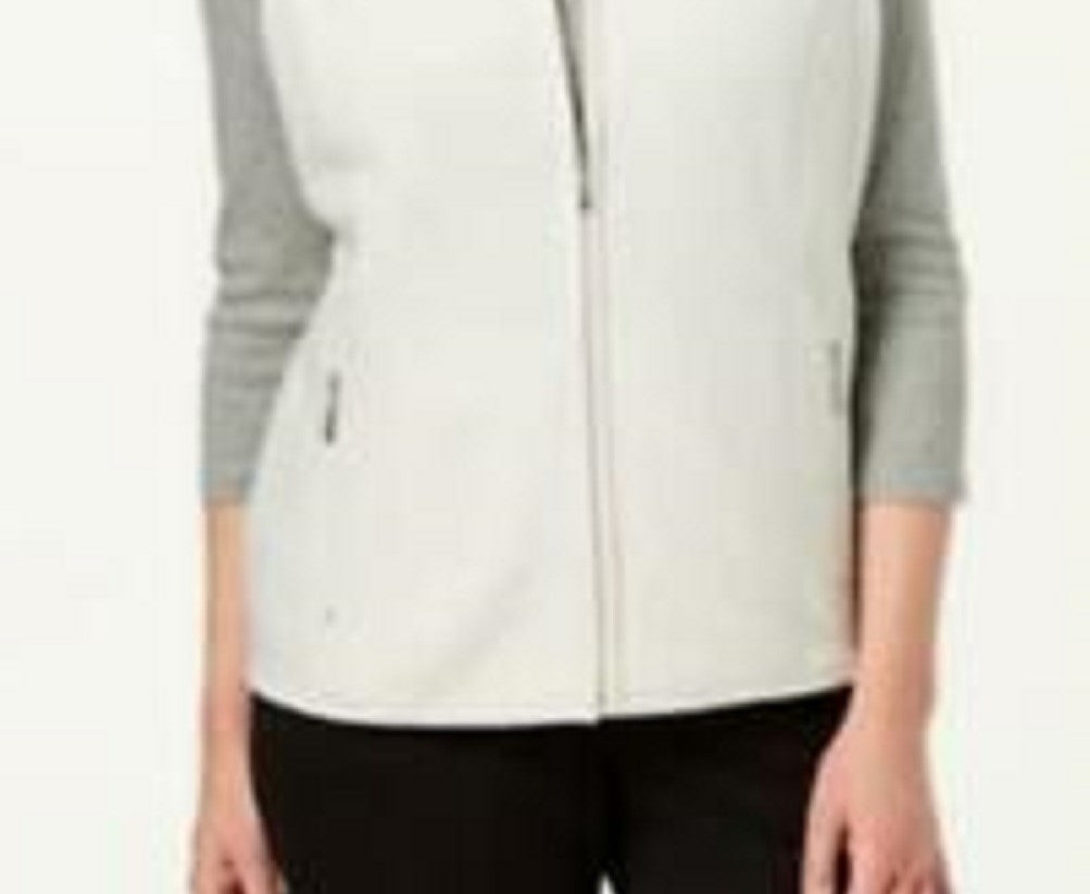 Colete feminino Karen Scott Fleece com zíper frontal, branco, tamanho pequeno, extra grande
