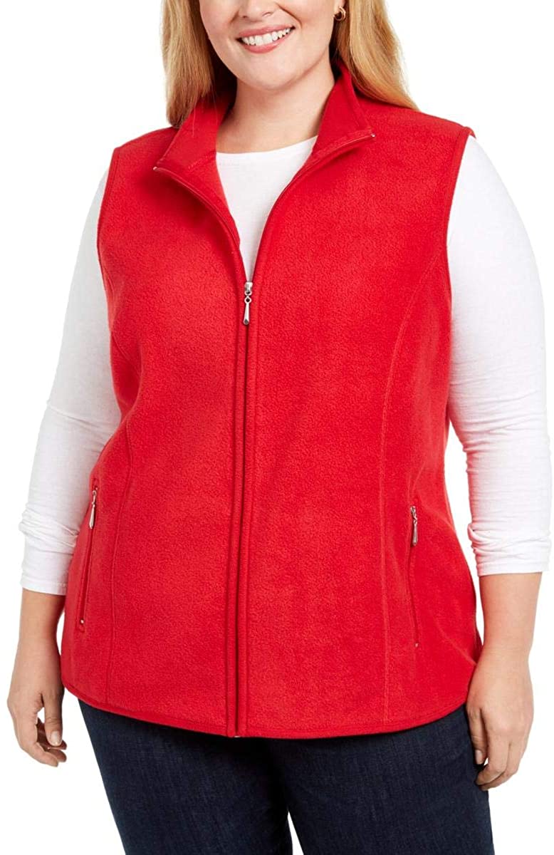 Karen Scott Colete feminino plus size com zíper frontal, vermelho, tamanho 3 extragrande
