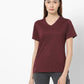 Camiseta feminina estampada com decote em V estilo vinho tamanho pequeno GG