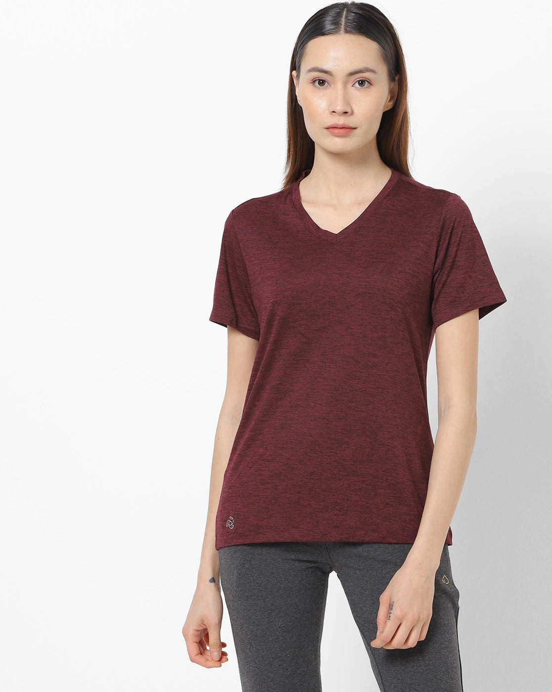 Camiseta feminina estampada com decote em V estilo vinho tamanho pequeno GG