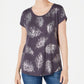 Blusa feminina com estampa de folhas e decote redondo, cinza, tamanho pequeno, da Style &amp; Co