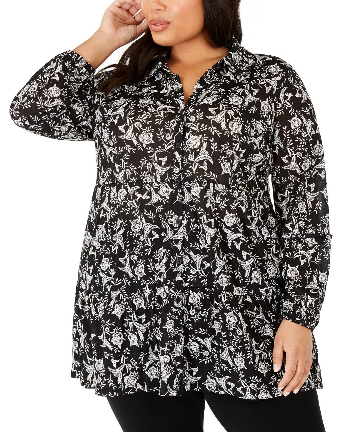 Blusa peplum feminina plus size com estampa floral, estilo &amp; co, sombra, flor, tamanho 2, extra grande