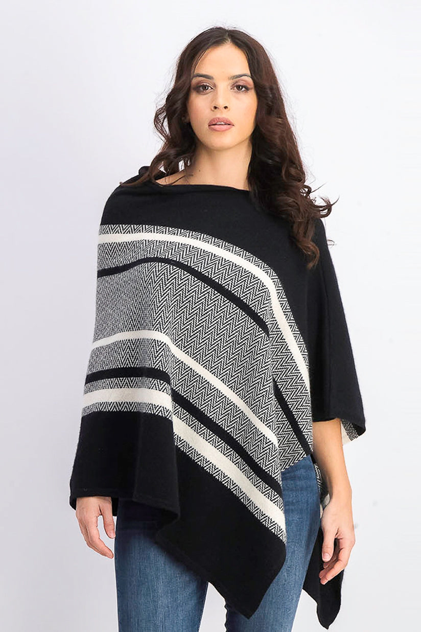 Poncho feminino listrado de caxemira Charter Club Chevron, preto, tamanho regular